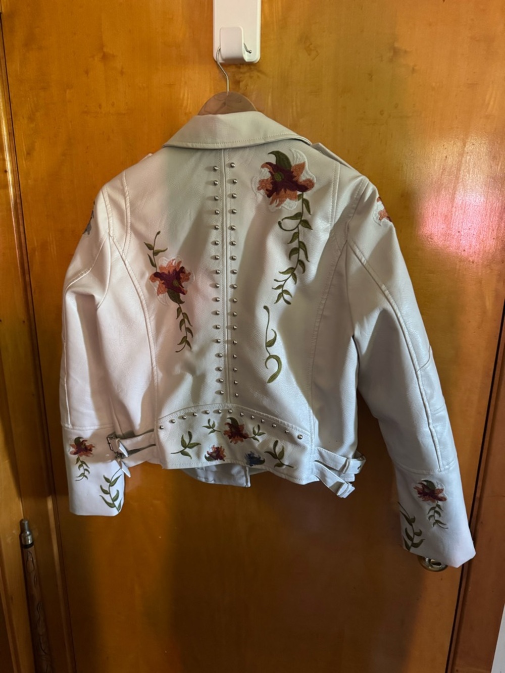 Floral Embroidered White Moto Jacket